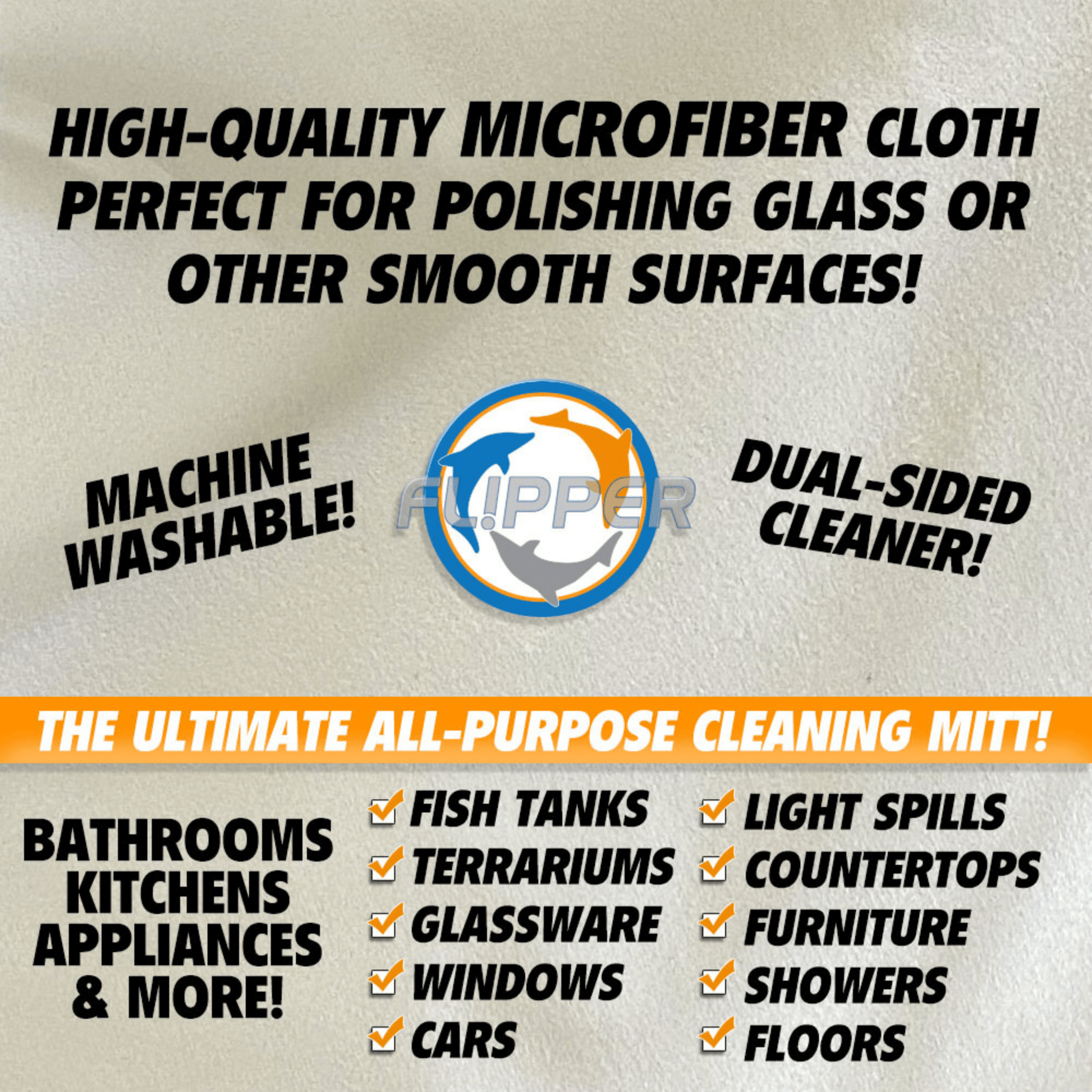 Flipper 2-in-1 Microfiber Aquarium Cleaning Mitt 2 Pack