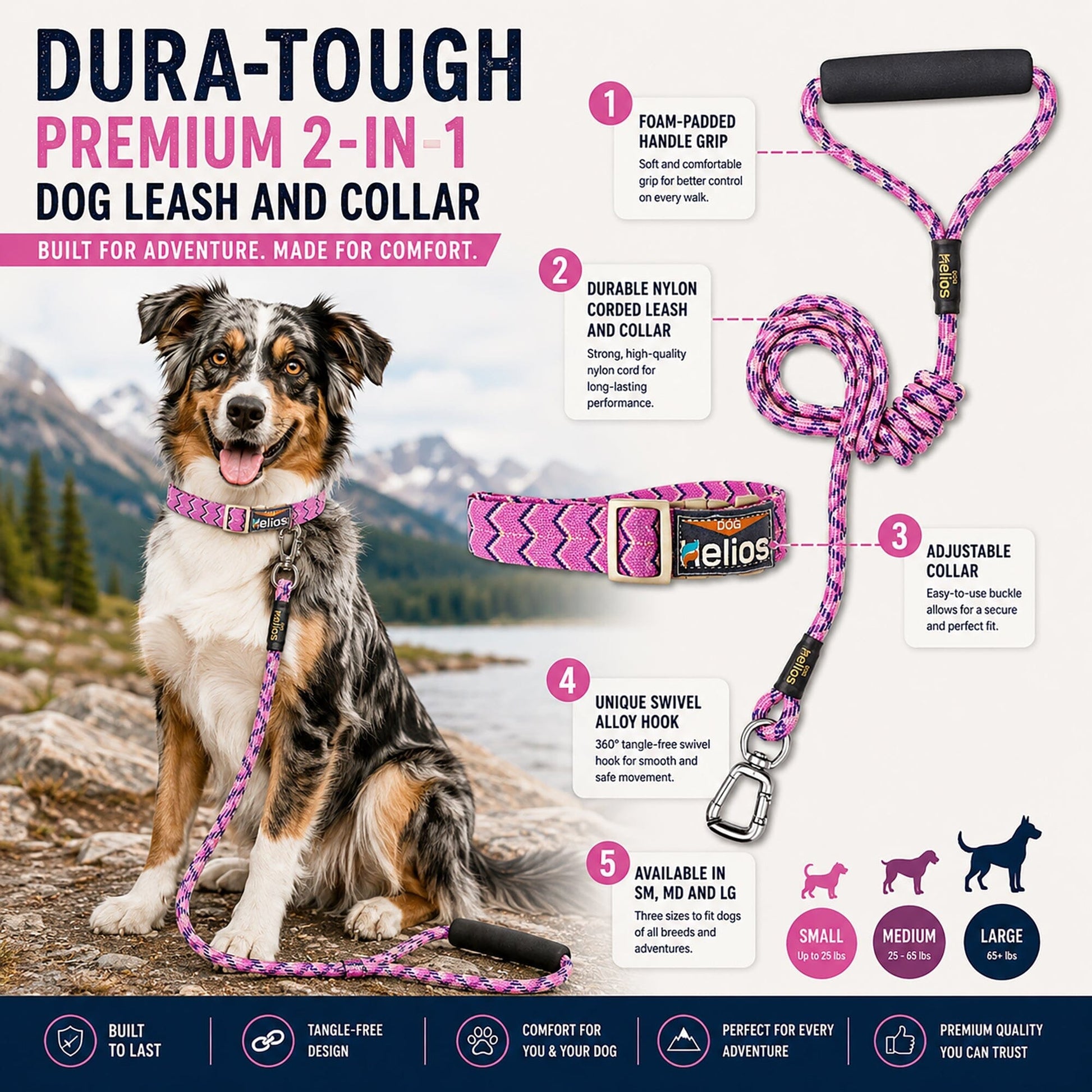 Dog Helios ® 'Dura-Tough' 2-in-1 Reflective Adjustable Fashion Dog Leash and Collar
