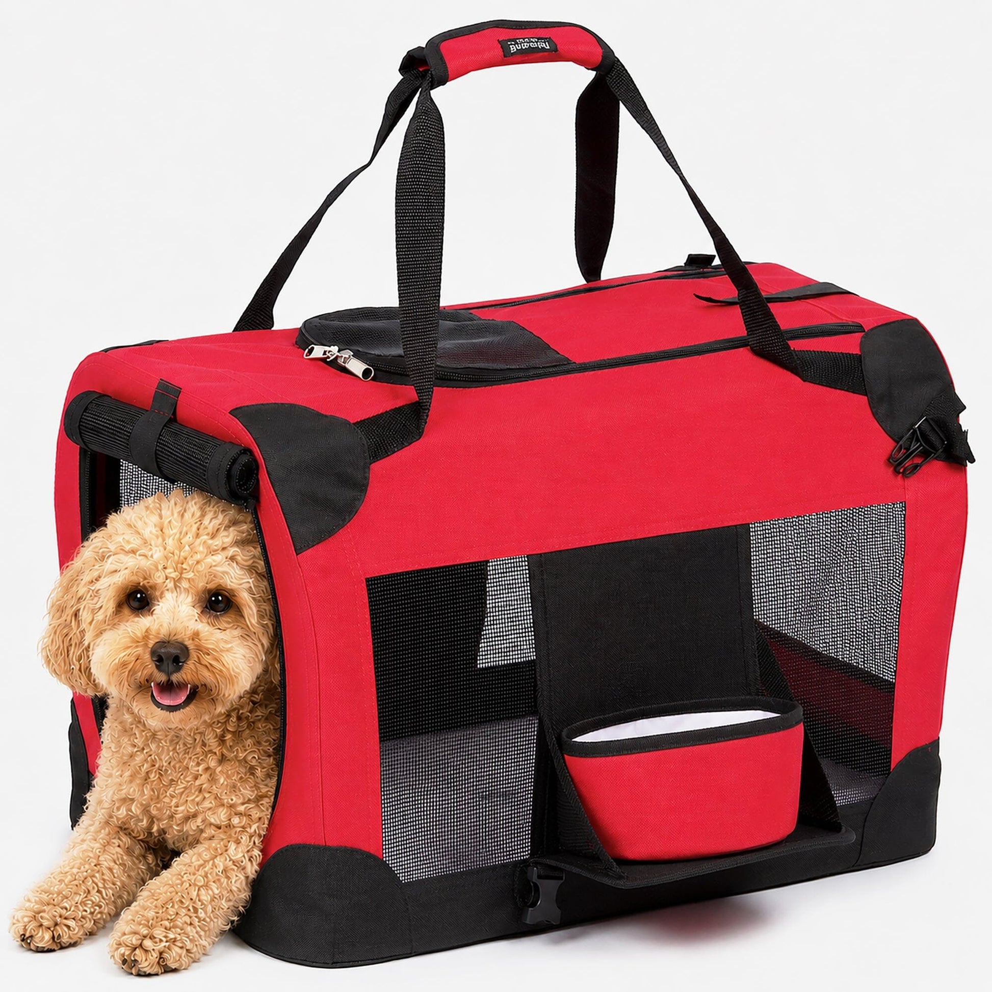 Pet Life ® 'Deluxe 360° Vista View' Zippered Soft Folding Collapsible Metal Framed Pet Dog Crate House Carrier w/ Removable Bowl and Pop-out Tray