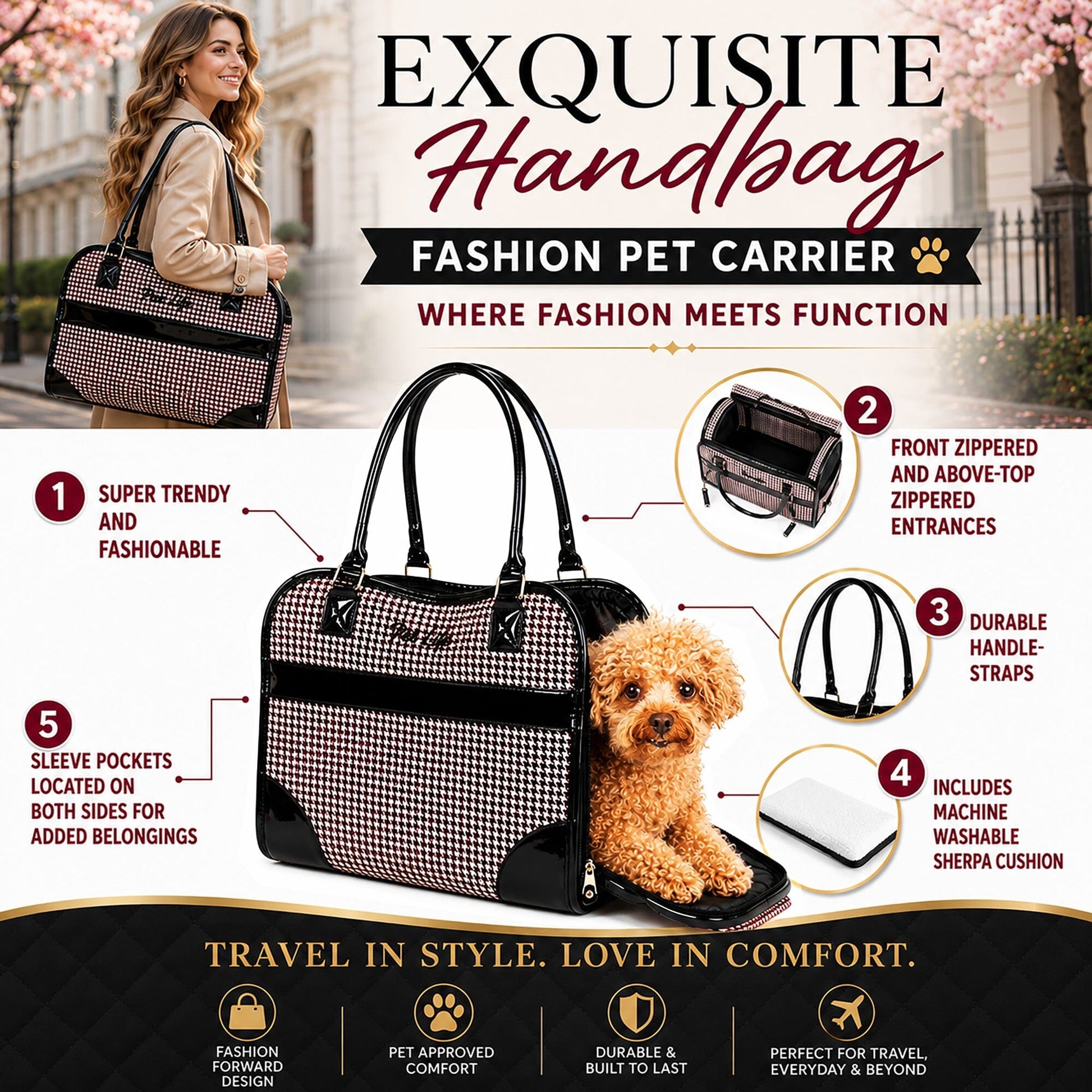 Pet Life ® Exquisite Airline Approved Designer Travel Pet Dog Handbag Carrier
