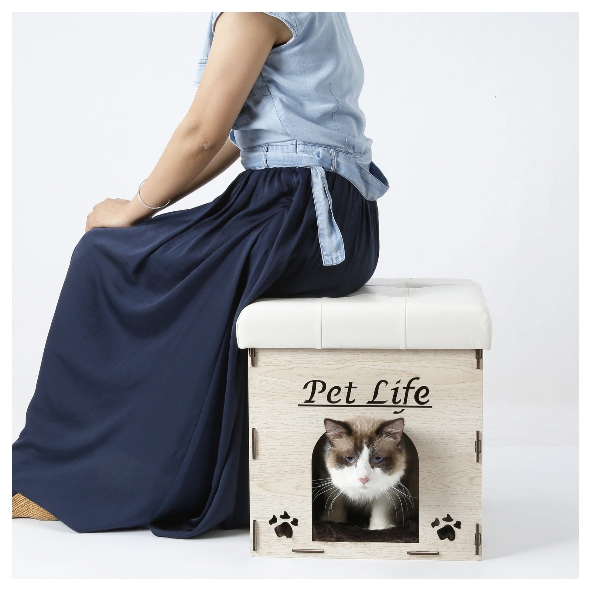 Pet Life ® 'Kitty Kallapse' Collapsible Folding Kitty Cat House Tree Bed Ottoman Bench Furniture