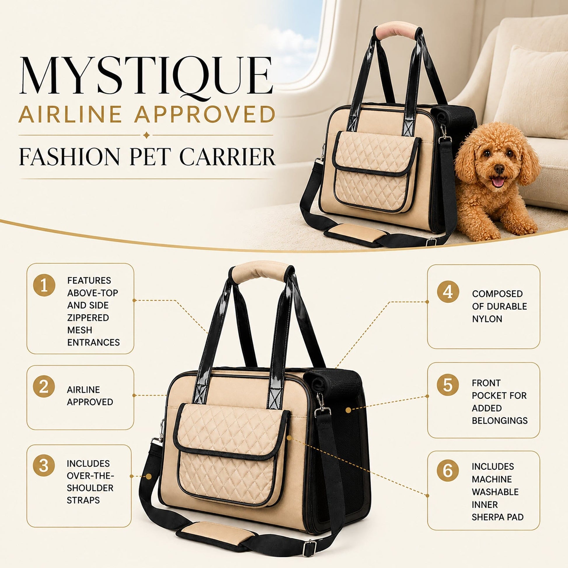 Pet Life ® Mystique Airline Approved Fashion Designer Travel Pet Dog Carrier w/ Pouch