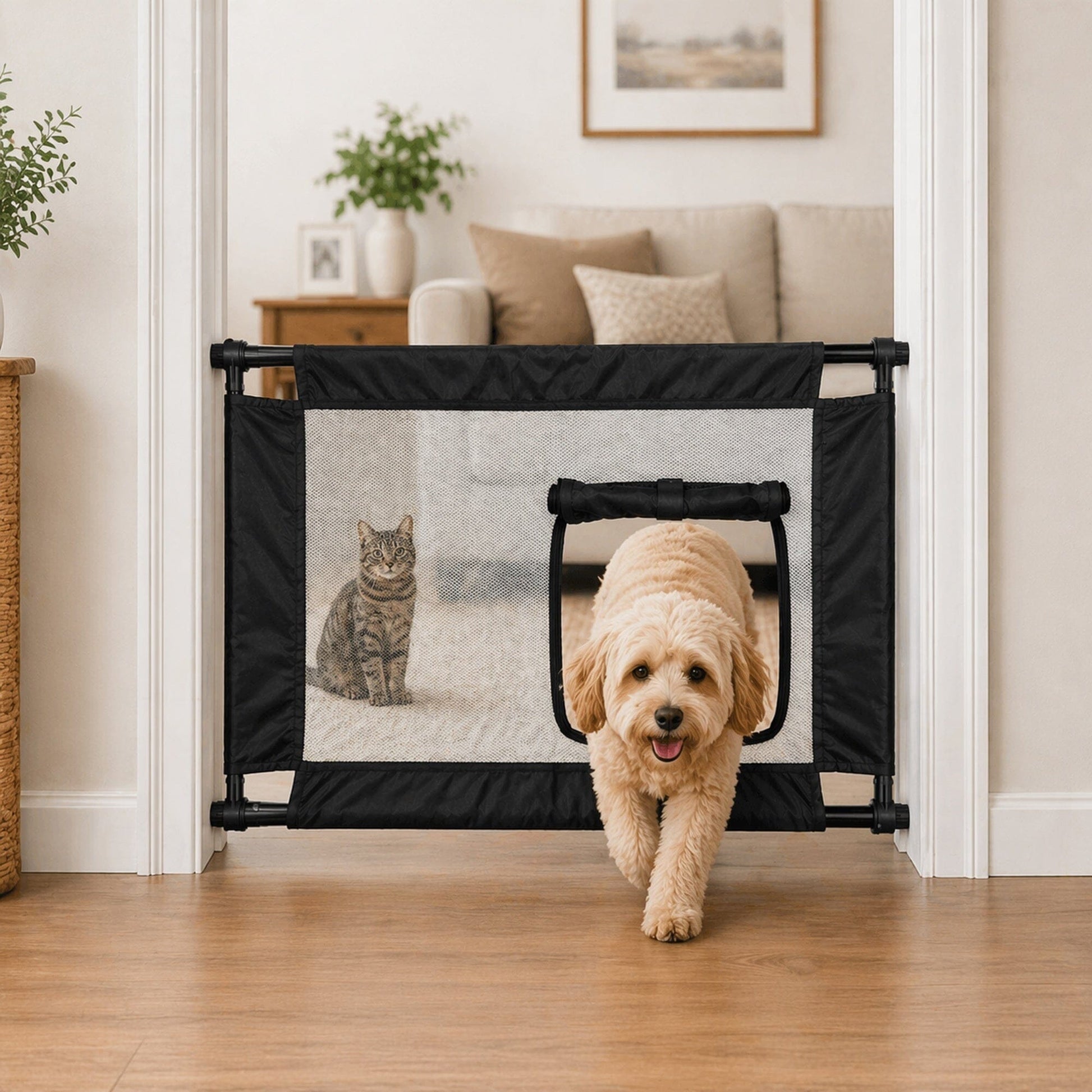 Pet Life ® 'Porta Gate' Anti-Drilling Nylon Mesh Collapsible Folding Travel Safety Pet Cat Dog Gate w/ Zippered Entrance
