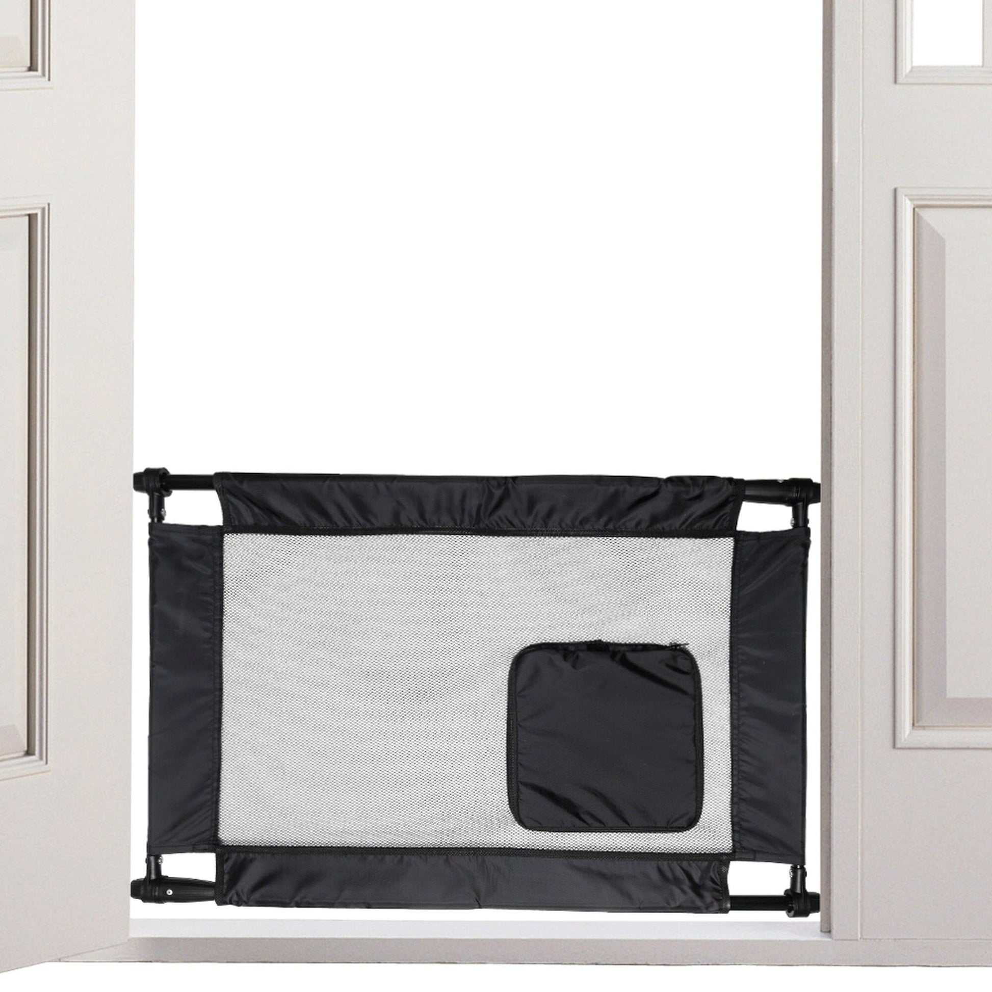 Pet Life ® 'Porta Gate' Anti-Drilling Nylon Mesh Collapsible Folding Travel Safety Pet Cat Dog Gate w/ Zippered Entrance