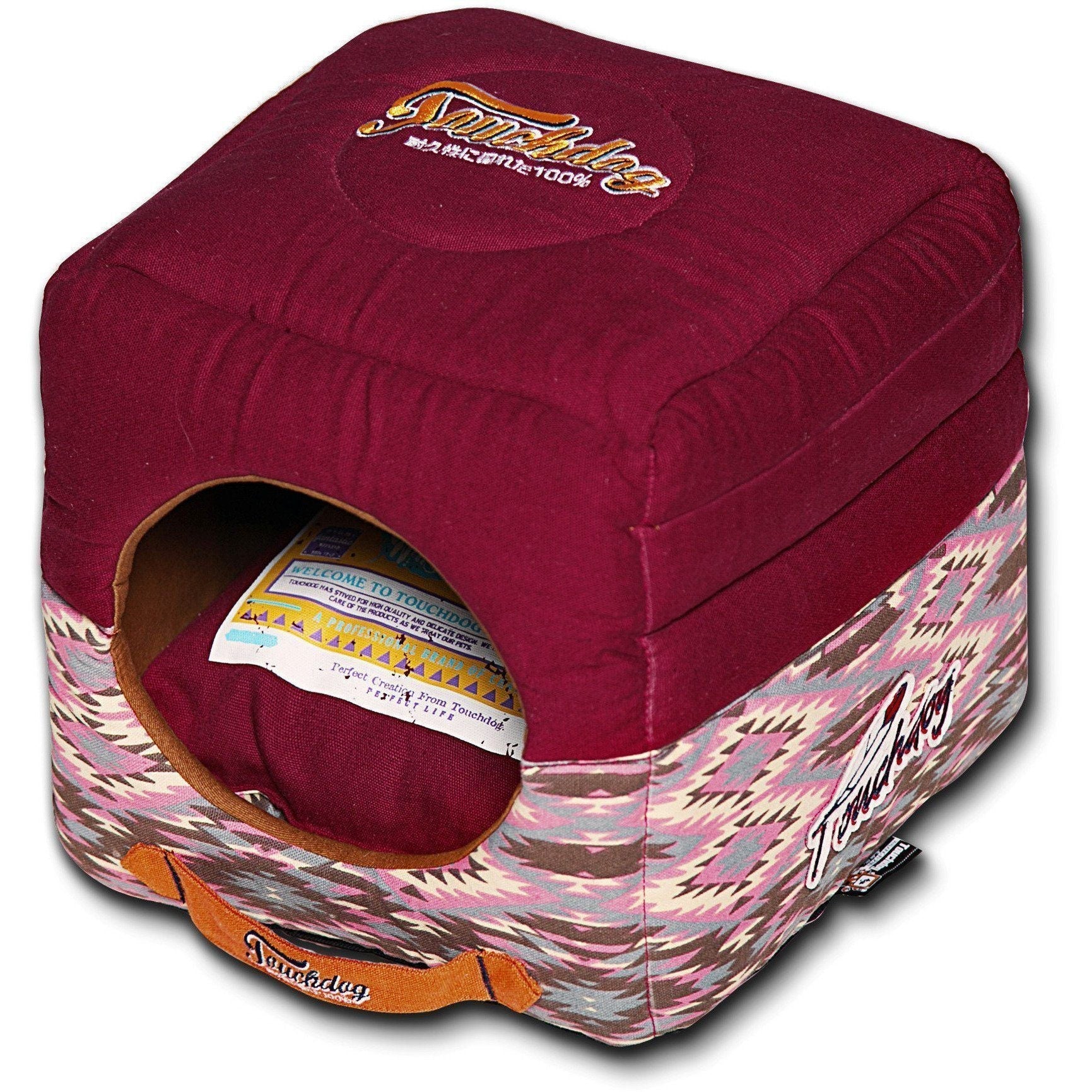 Touchdog ® '70's Vintage-Tribal' 2-in-1 Collapsible Squared Dog and Cat Bed