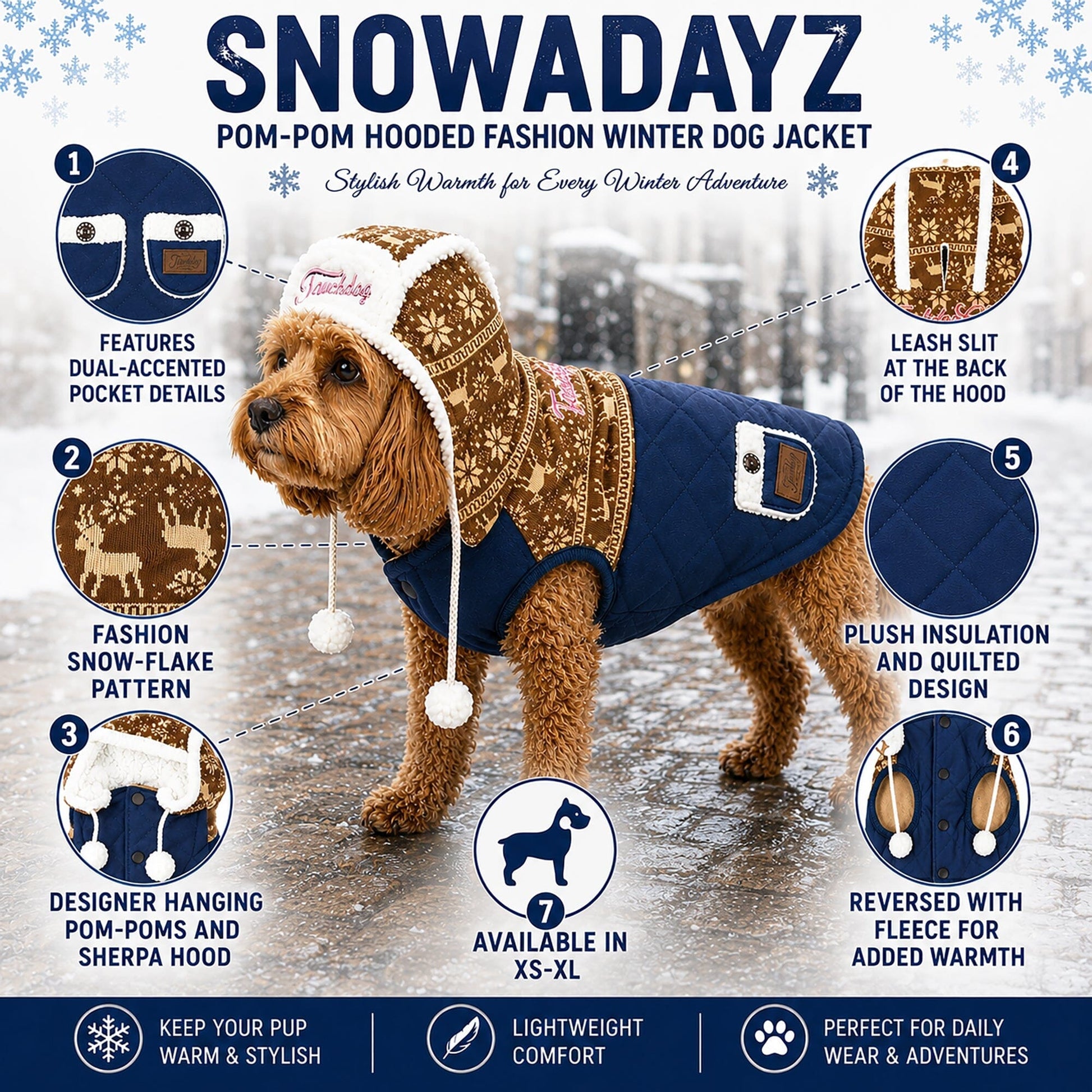 Touchdog ® 'Snowadayz' Pom Pom Hooded Fashion Dog Jacket